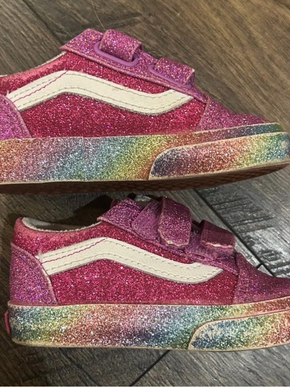 Vans Kids Pink Glitter Sneakers with Rainbow Glitter Sole